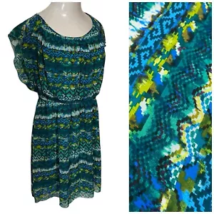 Enfocus Kleid Damen Größe 16 W grün Blouson Tribal Chevron Arbeit Officecore Kirche - Bild 1 von 15