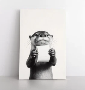 Carina lontra bagno parete stampa artistica tela incorniciata, carta igienica animali decorazione - Foto 1 di 11