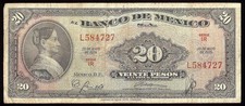 Mexico P-54h Banco de Mexico 20 Pesos IR-L,20.5.1959  F
