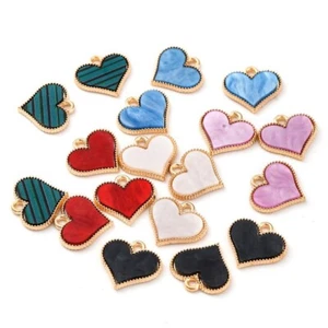 10 Mixed Love Heart Shaped Gold Tone Pendant Charms with Pearlised Enamel Detail - Picture 1 of 2