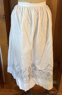 Antique Victorian / Edwardian Cotton Black Embroidery Swans Iris Long Apron - Image 1 of 4