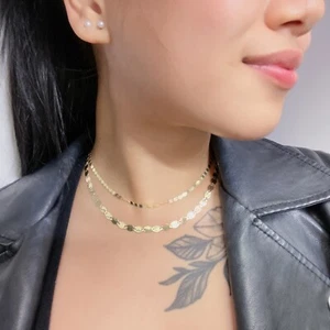 14k Yellow Gold Necklace Mirror Valentino Adjustable Yellow Gold Choker/Necklace - Picture 1 of 21
