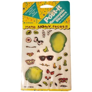 Vtg 80s 3M Post It Removable Stickers Make Ugly Faces Monster Silly Halloween - Picture 1 of 3