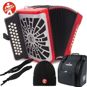 Hohner Compadre GCF Sol 31 Button Accordion Red With Bag, Straps and Beanie - Picture 1 of 5