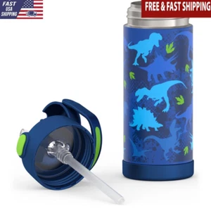 Stainless Steel Insulated Kids Water Bottle Straw Leakproof Fun Dinosaur 14oz - Picture 1 of 10