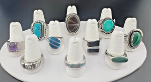MENS VARIETY ARTISAN STERLING SILVER 925 MULTI-GEMSTONE BANDS RINGS LOT - Picture 1 of 7