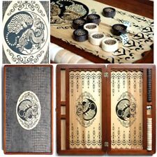 Lux Yin Yang Antique NEW Natural wood leather Game Board Backgammon Set 21 nardy