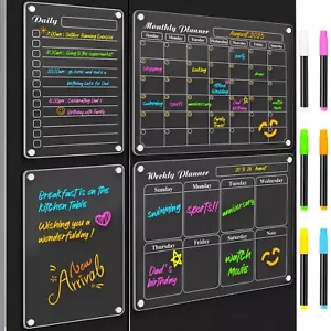 4Pcs Acrylic Magnetic Dry Erase Calendar for Fridge White Clear Planning Board - Picture 1 of 6