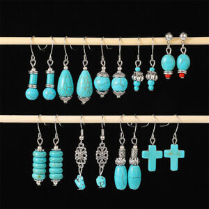 Fashion Natural Stone Turquoise Hook Earrings Drop Dangle Women Jewellery Gifts