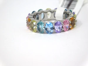 Kurt Geiger Ring Rainbow Pastel Colors Oval Crystal Eternity Band London Size 8 - Picture 1 of 4