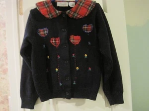 Specialty Kids girls M 6 blue red plaid appliqué acrylic sweater - Picture 1 of 4