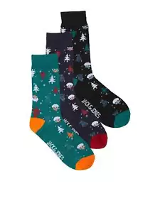 Jack & Jones JACXMAS TREE Socks Christmas/ Xmas Giftbox 3 Pack - Navy/Black - Picture 1 of 5