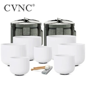 432Hz 6"-12" Set of 7 Chakra Frosted Quartz Crystal Singing Bowl Sound Heal Bags - Picture 1 of 10