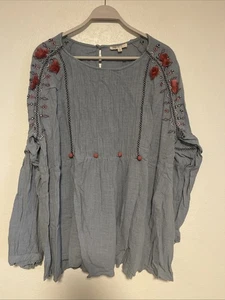 Top camicia donna Indigo Thread Co donna boho casual plissettata taglia 1X elasticizzato NUOVO - Foto 1 di 7
