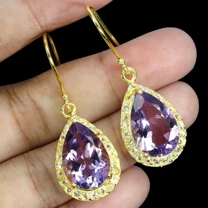 Pendientes de plata de ley 925 pera amatista 15x10 mm topacio blanco piedras preciosas joyería - Imagen 1 de 14