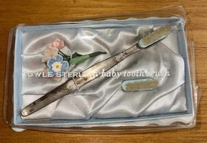 Vintage Towle Sterling Silver Baby Boy Toothbrush w/Extra  Brush In Box - Picture 1 of 6