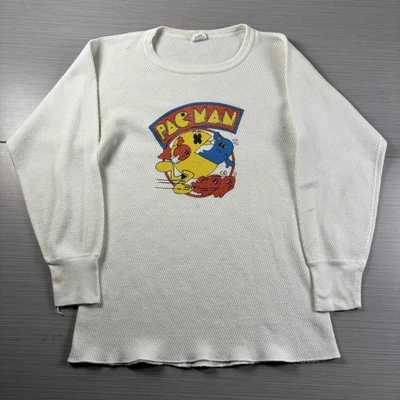 Vintage Pac-Man Shirt Mens Large Thermal Waffle Knit Long Johns Made USA 80s - Image 1 of 4