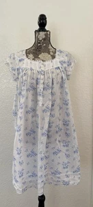 Camicia da notte Eileen West 100% cotone manica ad aletta bianca/blu floreale usata in ottime condizioni taglia S - Foto 1 di 5