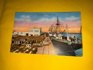 PORT SCENE Rio Grande Valley Texas TX linen boat - Postcard - Picture 1 of 2