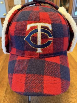 MLB Minnesota Twins Winter Trapper Hat Plaid Ear Flaps Wool Blend - Image 1 of 4