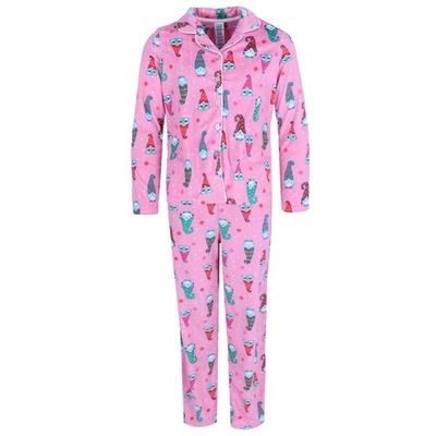 Rene Rofe Girls Gnome Velour Notch Button Down Long Sleeve Pajama Set - Image 1 of 4