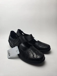 Neue schwarze Mary Jane-Flats aus Leder mit Klettverschluss UK-Größe 6 - Bild 1 von 13