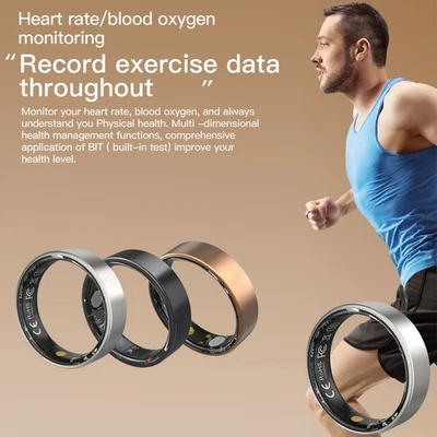 Smart Ring Fitness Tracker Heart Rate SPO2/BP Sleep Monitoring IP68 Waterproof - Image 1 of 4