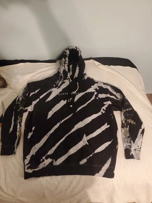 Civil Regime Mens Large Long SLeeve Black and White Hoodie w/  Floral Embroidery - Image 1 of 4