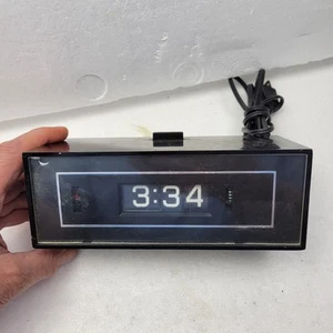 Vintage Alarm Clock Dial Flip General Electric Black Tested Works Unlighted - Picture 1 of 8