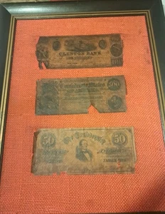Drei frühe gerahmte Papiergeld der Konföderierten Südstaaten Bürgerkrieg, Banknoten - Bild 1 von 7