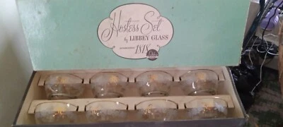 Vintage LIBBEY Set Of 8 Rose Classic Bowls 4" Gold Trim NIB  - Image 1 of 4