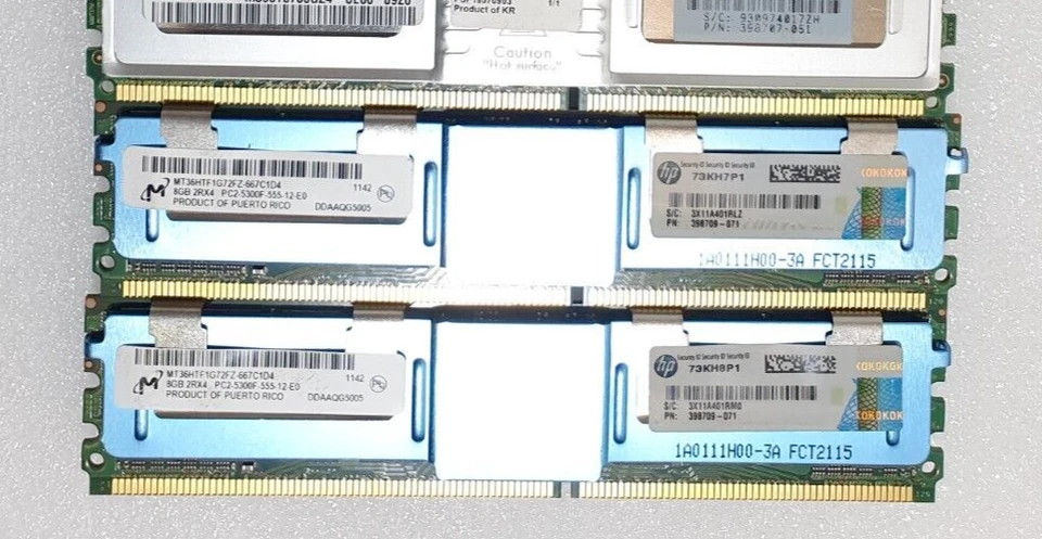 2x 8Gb 16Gb HP MT36HTF1G72FZ-667C1D4 73kh7p1 398709 memorie ecc Server memoria - Immagine 1 di 3