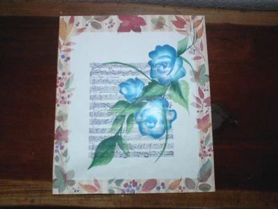 Hermosa nota musical rosa azul pintada a mano. Arte enmarcable en papel 8"x10" Foto 1 de 3
