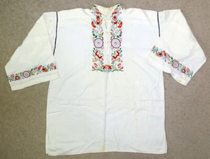 Vintage HUNGARIAN Hand Embroidered PEASANT SHIRT Folk Costume - Picture 1 of 4