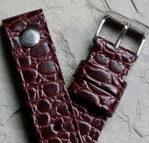 Oxblood Baby Alligator grain leather AVIATOR 18mm open ended watch band UK Made - Picture 1 of 5