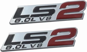pair LS2 6.0L V8 Engine Engine Emblems Badge Sticker for Gm Chevy Chrome Red - Picture 1 of 4