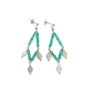 ORECCHINI IN ARGENTO 925 CON CALCEDONIO VERDE E ROMBI SFACCETTATI PENDENTI - Imagen 1 de 5
