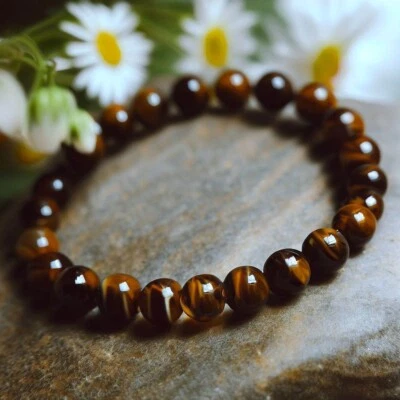 Natural Tiger's Eye Stone Bracelet Tiger Eye Gemstone Stretch Bracelet Handmade - Image 1 of 3