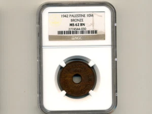 Palestine:KM-4,10 Mils,1942 * WWII - Bronze Issue * NGC MS 62 BN * - Picture 1 of 2