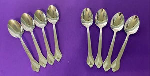 8 cucchiaini Oneida SATIN TRIBECA SS USA manici smerigliati ciotola lucida posate 6" - Foto 1 di 8