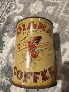 Antike frühe Blechdose Litho Diana 1 Pfund Kaffeedose Perle Kaffee Akron OH Hebeldeckel 5,75 - Bild 1 von 13