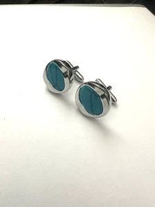 Men's Cufflinks French Shirt Round Blue Stone  Cuff Links Without Box - Picture 1 of 4