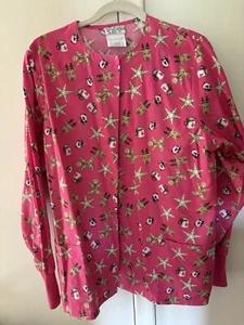 Scrub Jacket Women’s Medium Used Christmas Holiday/Reindeer Theme - Picture 1 of 8