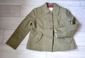 Joules Victoria Tweed Jacket Womens Brown Wool Herringbone Short Coat - Size 12 - Picture 1 of 7
