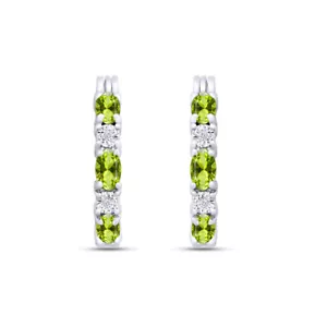 Hoop Earrings for Women Simulated Peridot & Natural Diamond 925 Sterling Silver - Picture 1 of 11