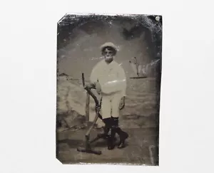 De colección Antigua Fotografía Foto Imagen Tintype Tipo Estaño Niño en la playa Ropa - Imagen 1 de 4