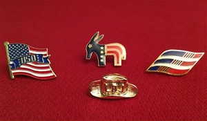 Four Political Lapel Pins VP LBJ Hat Democrat Donkey USO - Picture 1 of 2