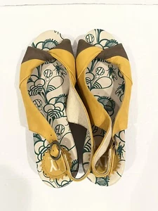 FLY London Yellow and Sludge Suede Par Sandal Slingback Kitten Heel Size 8.5 W - Picture 1 of 8