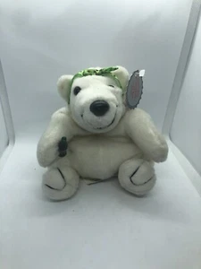 Vintage Coca Cola 1997 Bean Bag Plush Polar Bear With Green Polka Dot Bow #0153 - Picture 1 of 11