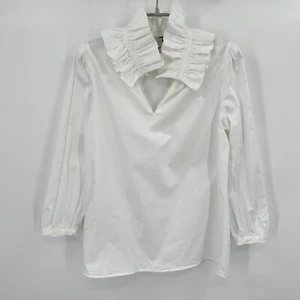 Tuckernuck White Stretch Poplin Ruffle Neck Bouvier Blouse Career Top sz XL NWT - Picture 1 of 7
